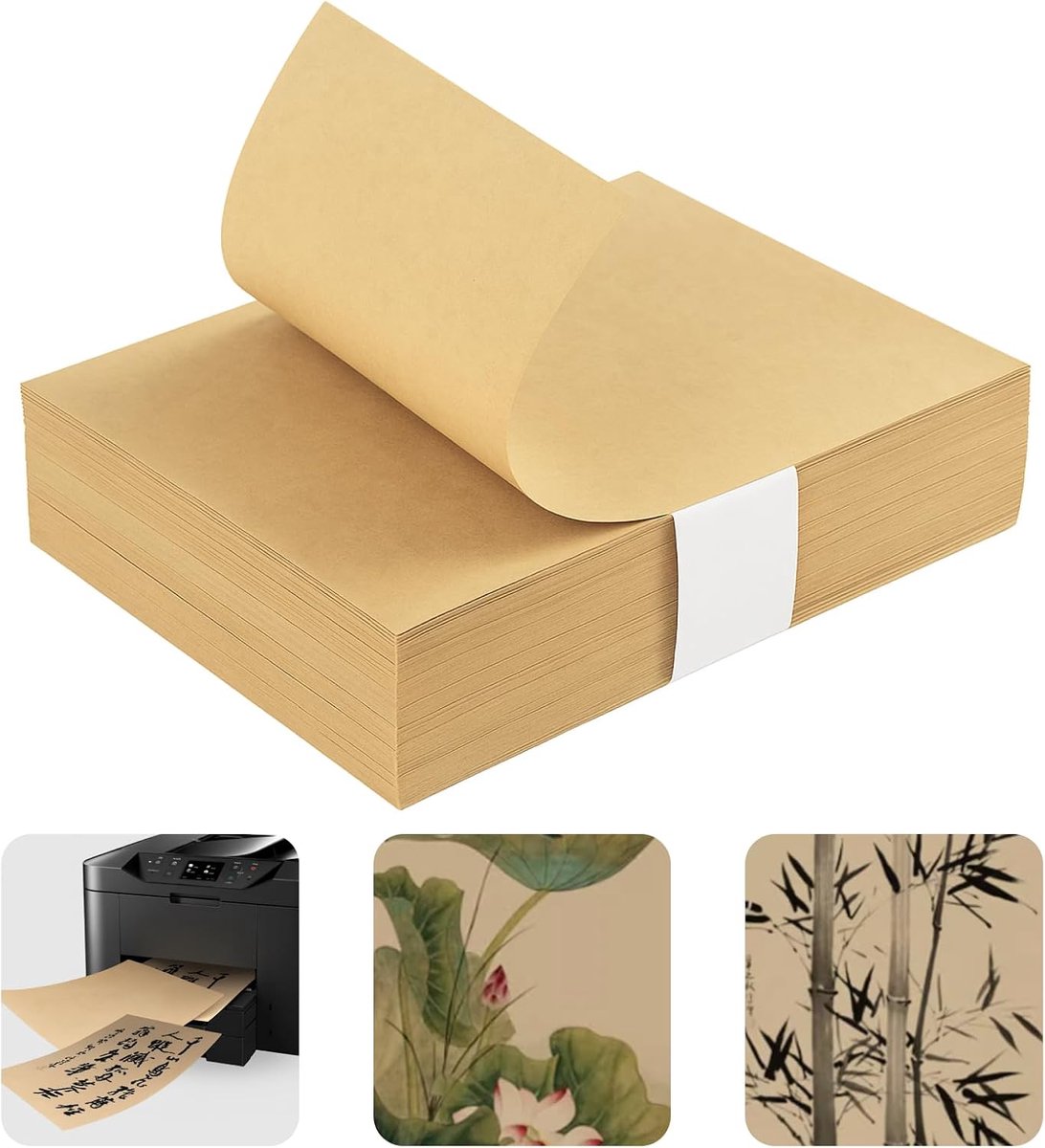 100 stuks A4 rijstpapier (297 x 210 mm) bedrukbaar verdikken, Chinees xuan rijstpapier voor Japanse Chinese kalligrafie, Chinees schilderij, schilderij, tekening, 60g/m², Xuan papier gebakken