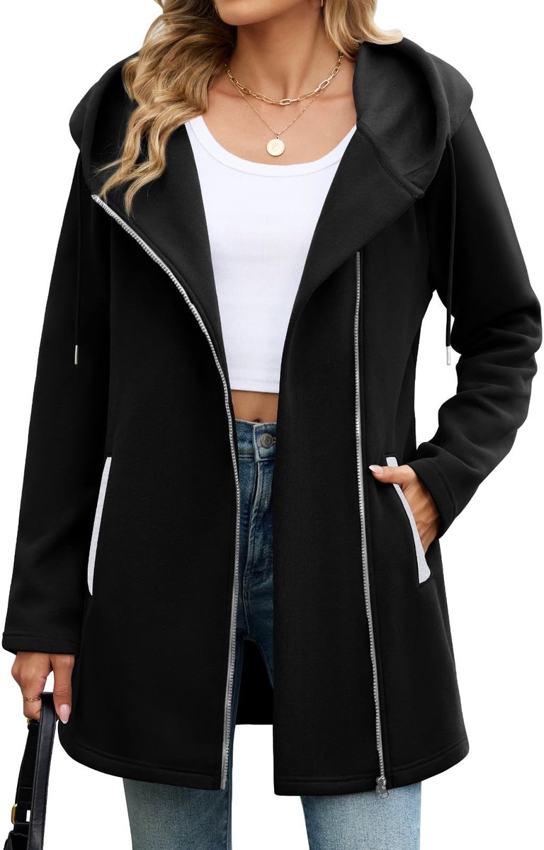 Omgoods - Lange Fleece Hoodie voor Dames met Rits