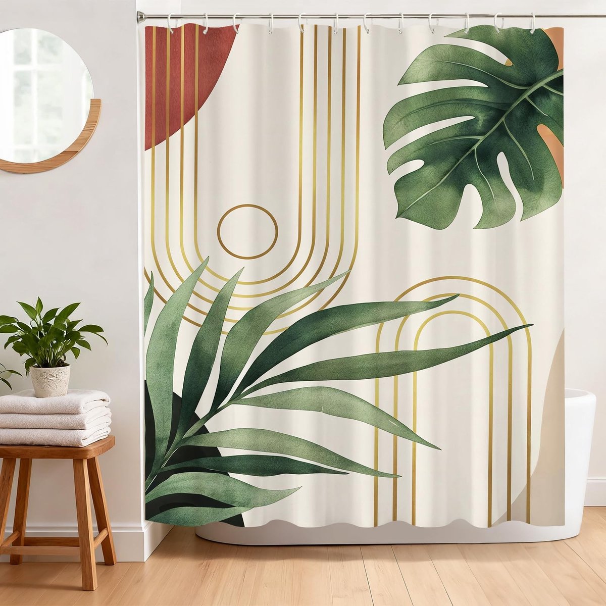 Omgoods - Douchegordijn 180x180 cm met Tropische Bladeren en Haken