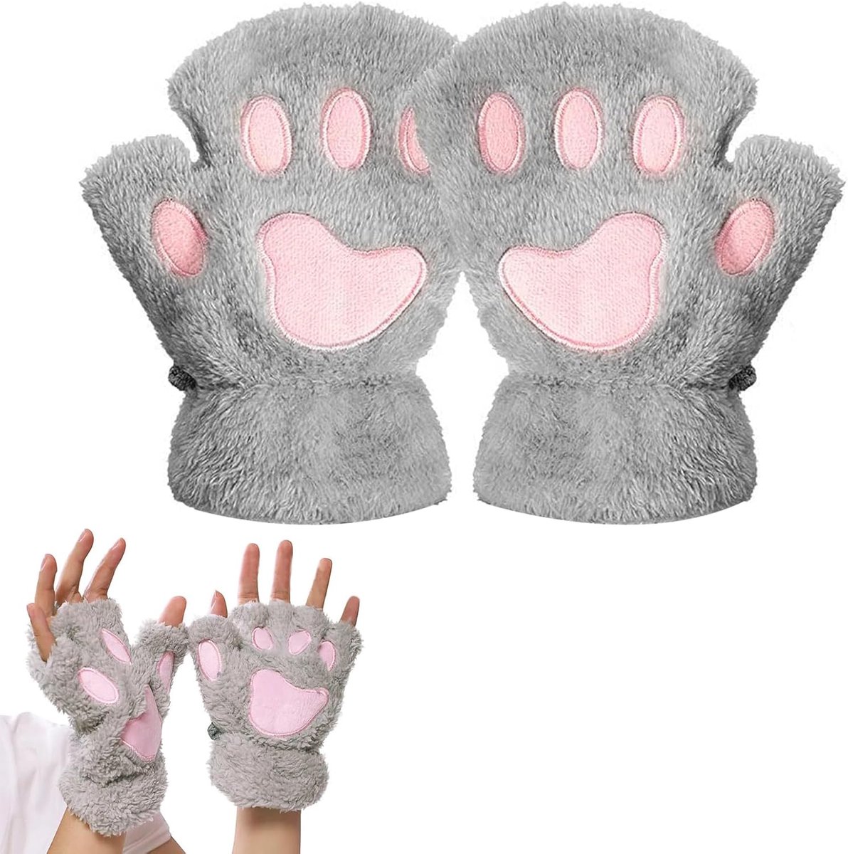 Handschoenen vingerloze handschoenen dames meisjes pluche halve handschoenen dikke warme vingerhandschoenen cartoon dier beer kat klauwen winterhandschoenen
