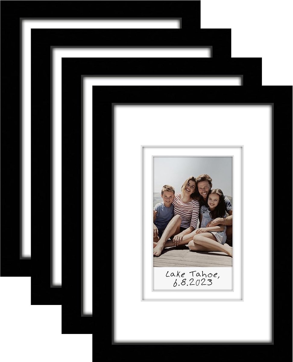4x6 Picture Frame - Set of 4 - Use as 2x3 Frame with Mat for Instant-Print Photos - Black Mini Picture Frames for Tabletop and Wall Display with Shatter-Resistant Glass