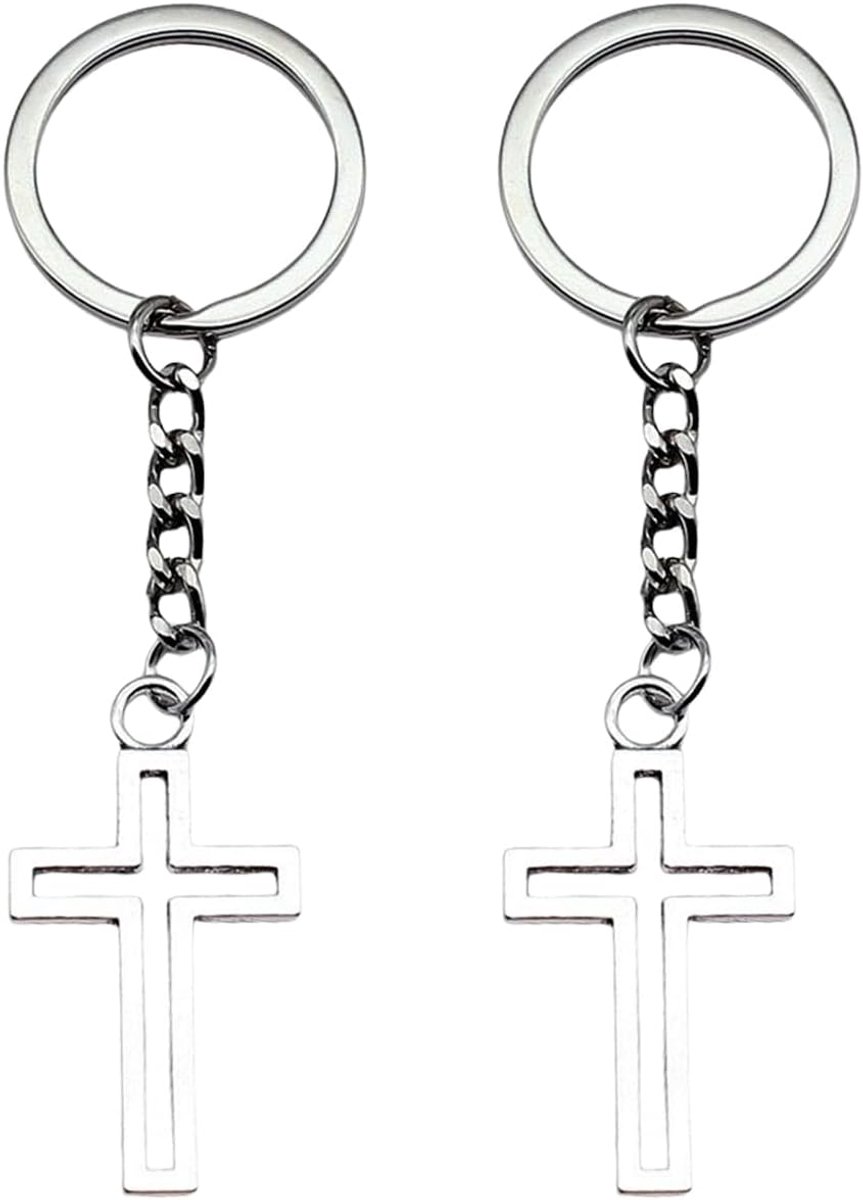 2 stuks kruisvormige sleutelhangers, eenvoudige sleutelhanger, gepersonaliseerde sleutelhanger, geschenksleutelketting, metalen sleutelhanger., zilver, Eén maat, modern