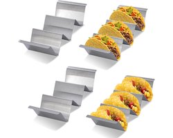 Taco-houder van roestvrij staal, 4 stuks Tacos-dienbladen met handgrepen, golfvorm, tacos-standaard voor pita, broodjes, brood, hot dog, quiche en pannenkoeken