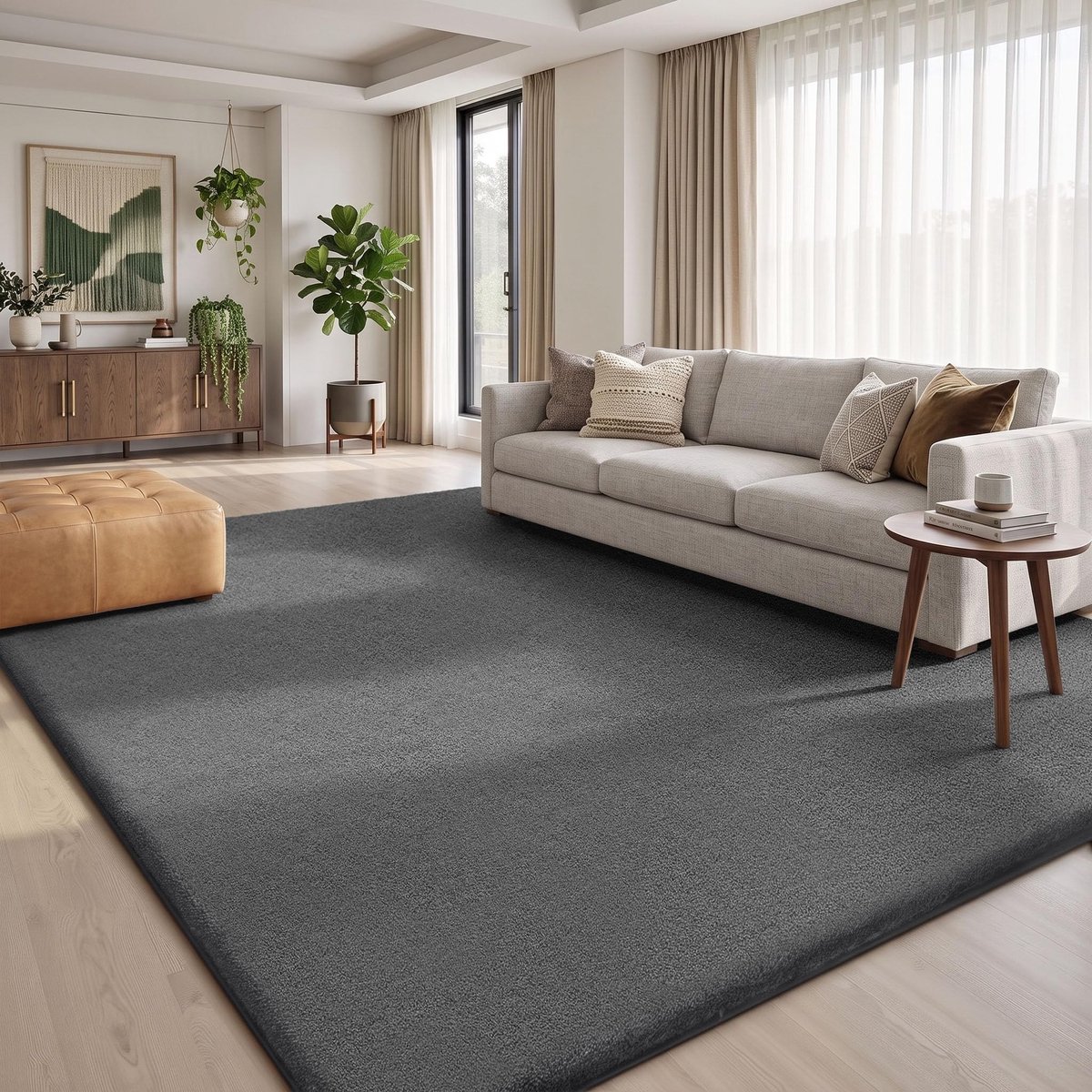 Omgoods - Rond Vloerkleed - Donkergrijs, 140 x 200 cm, Wasbaar