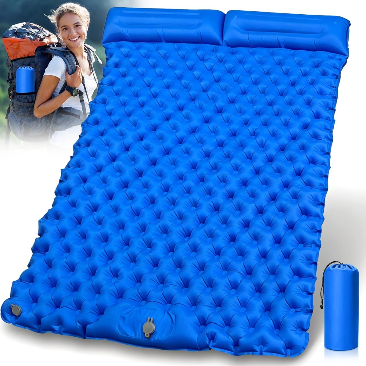 Omgoods - Camping Sleeping Mat - Dikke Dubbele Luchtmatras voor 2 Personen met Pomp