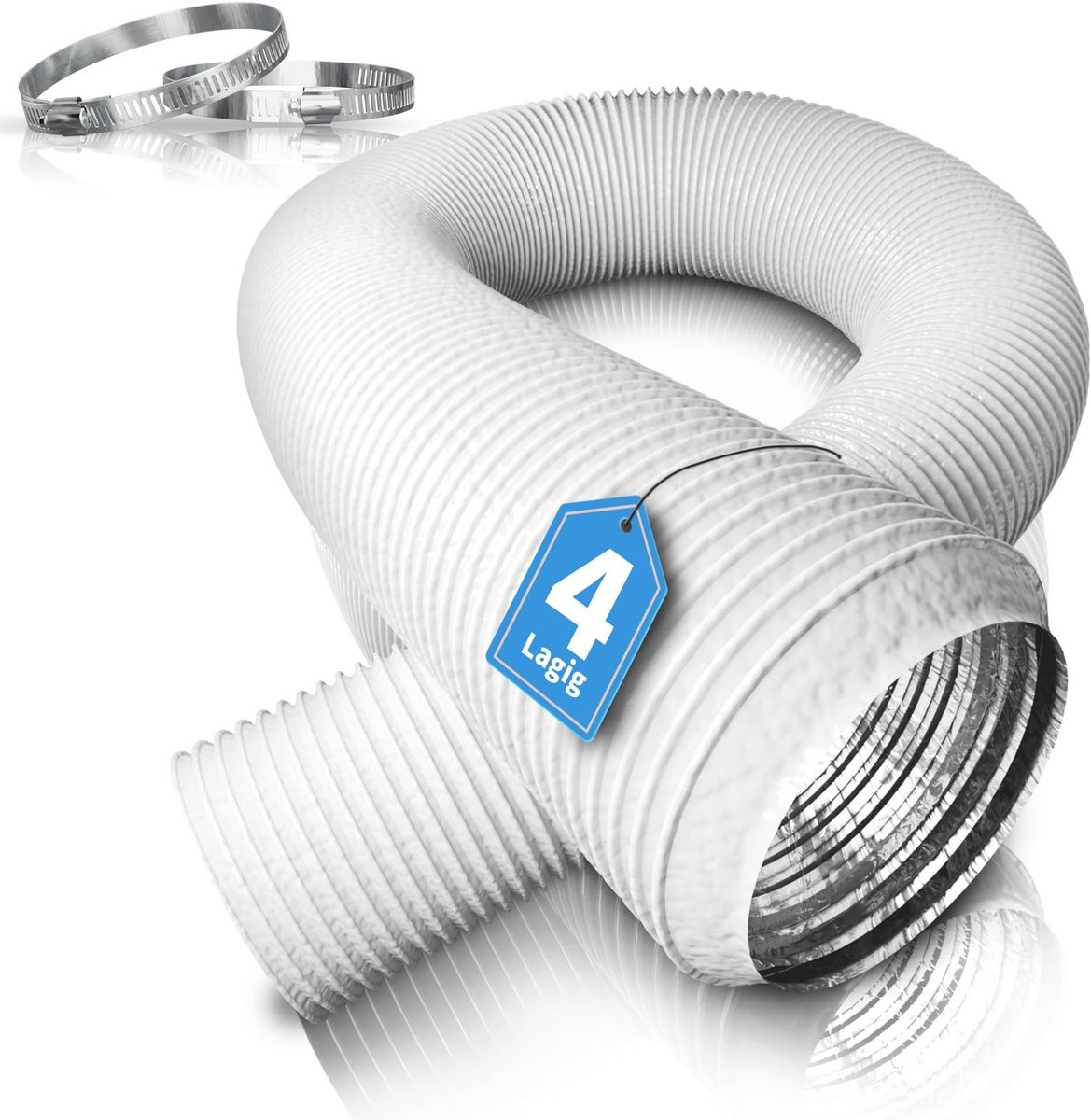 Omgoods - 100mm Aluminium Flexibele Slang, Max Lengte 3 Meter met Klemmen