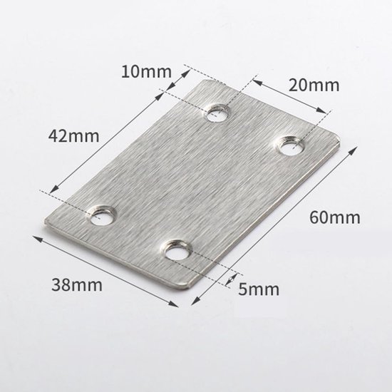 20 stuks platte verbindingsplaat rechte beugelbeugels 1,5 mm dikte roestvrij staal ondersteuning platte beugel herstelplaten connector hoekbrace voor reparatie en bevestiging van meubels — afbeelding 2