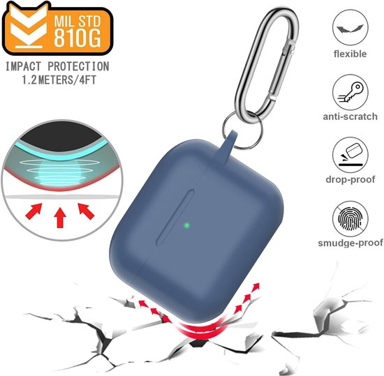 hoes voor AirPods Pro 3 2025, beschermende siliconen Case voor Air Pods Pro 3 Skin Front LED zichtbare siliconen cover met karabijnhaak, Middernachtblauw — afbeelding 2