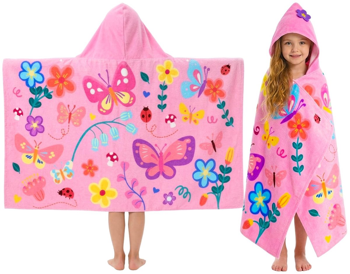 Omgoods - PinkSheep Handdoeken met Capuchon voor Meisjes - 100% Katoenen Badhanddoeken 75 x 127 cm