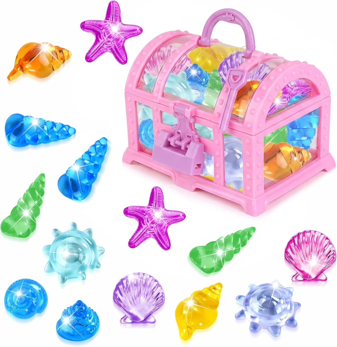 duiksieraden, 36 stuks duikedelstenen met 1 schatkist, oceaan kleurrijk duikspeelgoed, zwembaddiamanten, onderwateredelsteen voor zomer water en strandspellen (roze)