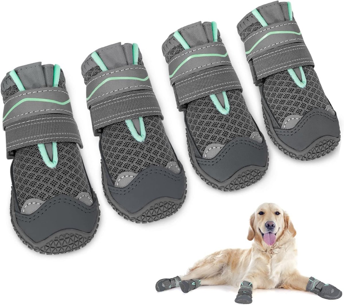 Schoenen, ademende bescherming voor de hondenpoot, dubbel verstelbaar en wasbaar, antislip, hondenschoenen met reflecterende strepen, comfortabele hondenschoenen voor honden