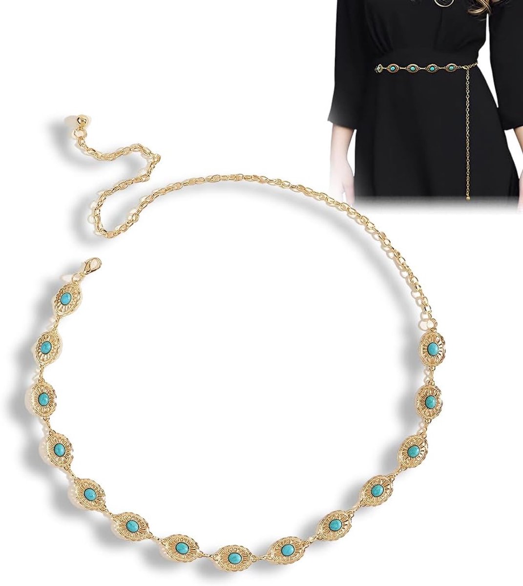 Dames western metalen riem met gesp voor jeans, dames elegante gouden riem, verstelbare kettingriem voor vrouwen, gouden kettingriem voor vrouwen
