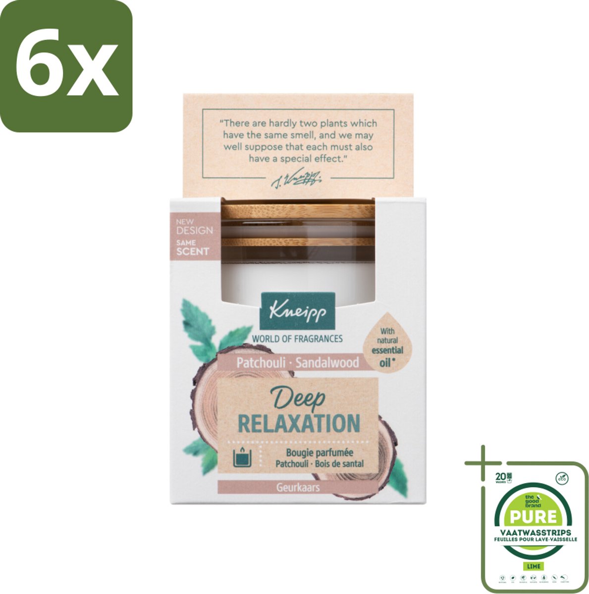 Kneipp - Geurkaars - Deep Relaxation - Sandelhout & Patchouli - 20 branduren - Voordeelverpakking - 6 stuks - Geurkaars - Sandelhout