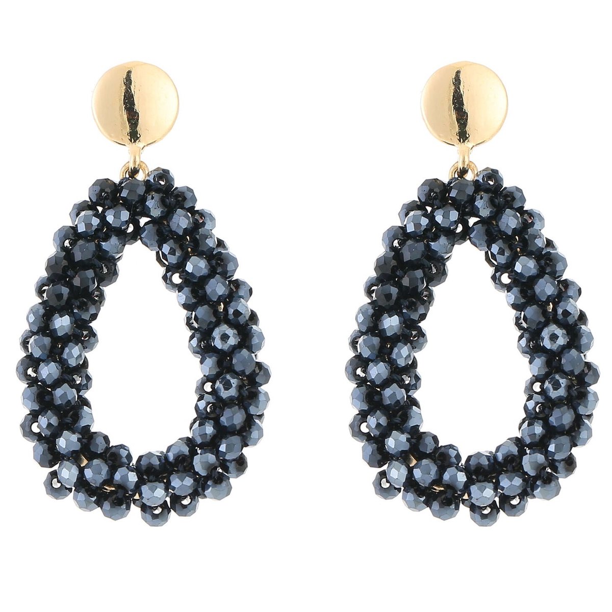 Michelle Bijou Oorbellen Strass Kralen Druppel goud donkerblauw