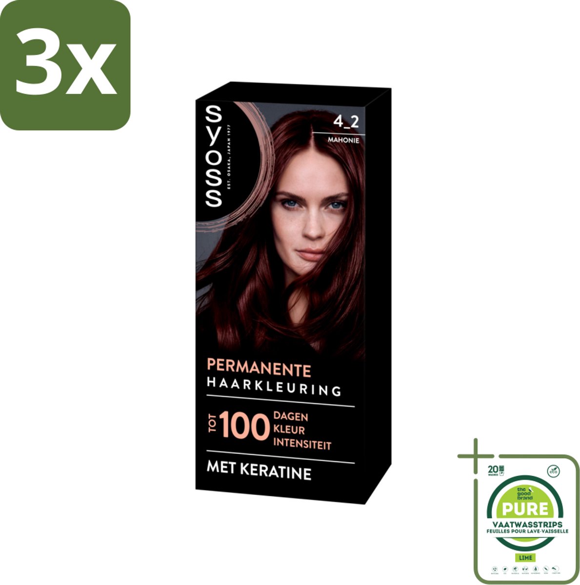 3 x SYOSS - Coloration 4-2 Mahonie - Haarverf - Grijsdekking - Vermindert Haarbreuk - Grootverpakking - Permanente Haarkleuring - Haarkleur - Grijsdekking - Professionele Kleur - Keratine