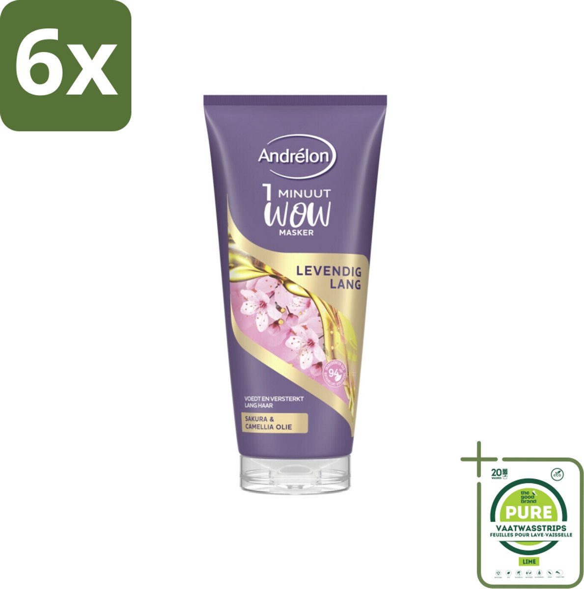 Andrélon - WOW - Masker - Levendig Lang - 180 ml - Voordeelverpakking - 6 stuks - Haar masker - Lang haar