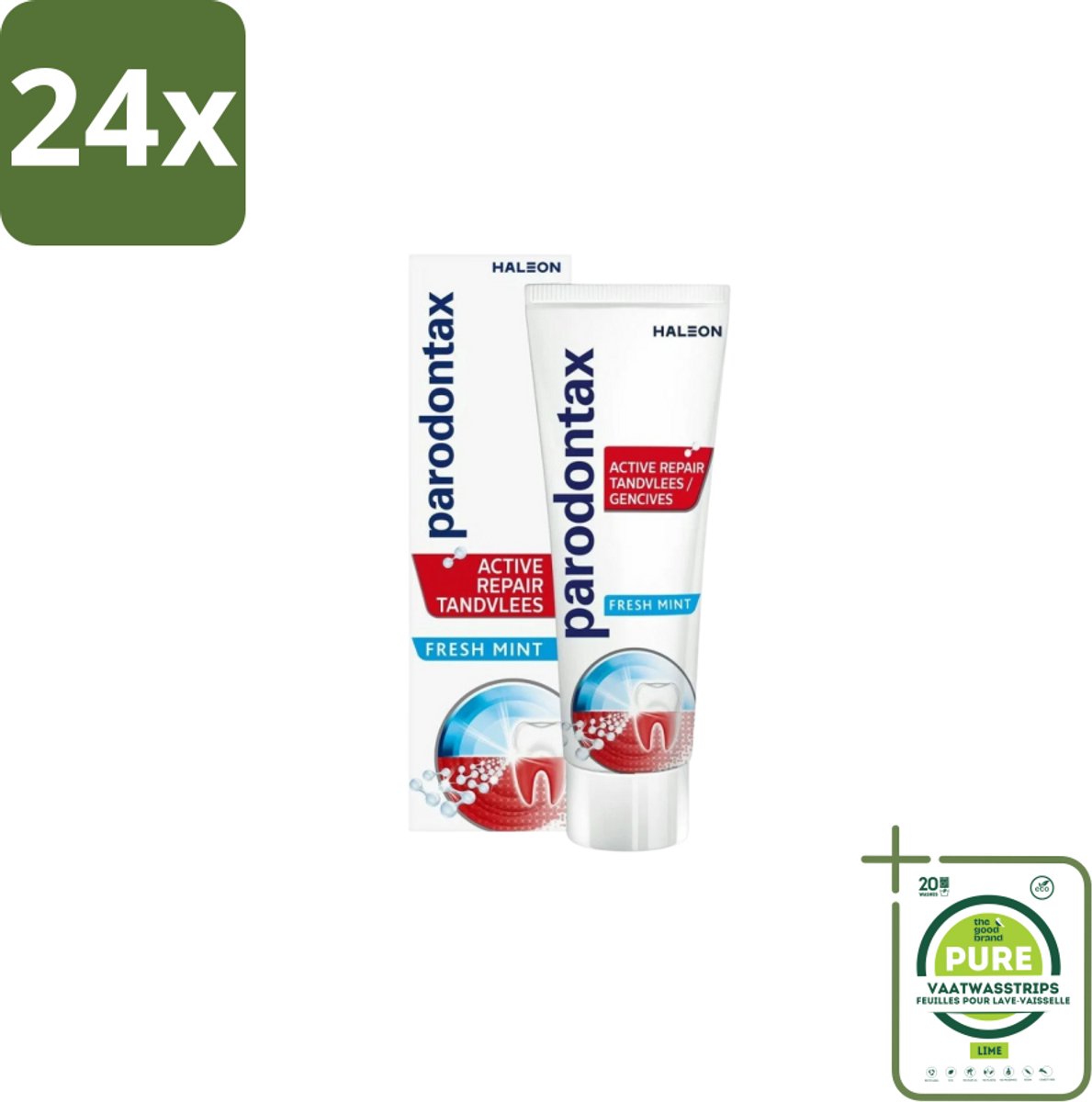 Parodontax - Tandpasta - Active Repair Tandvlees - Fresh Mint - 75 ml - Voordeelverpakking - 24 stuks - Tandvlees herstellen - Bloedend tandvlees