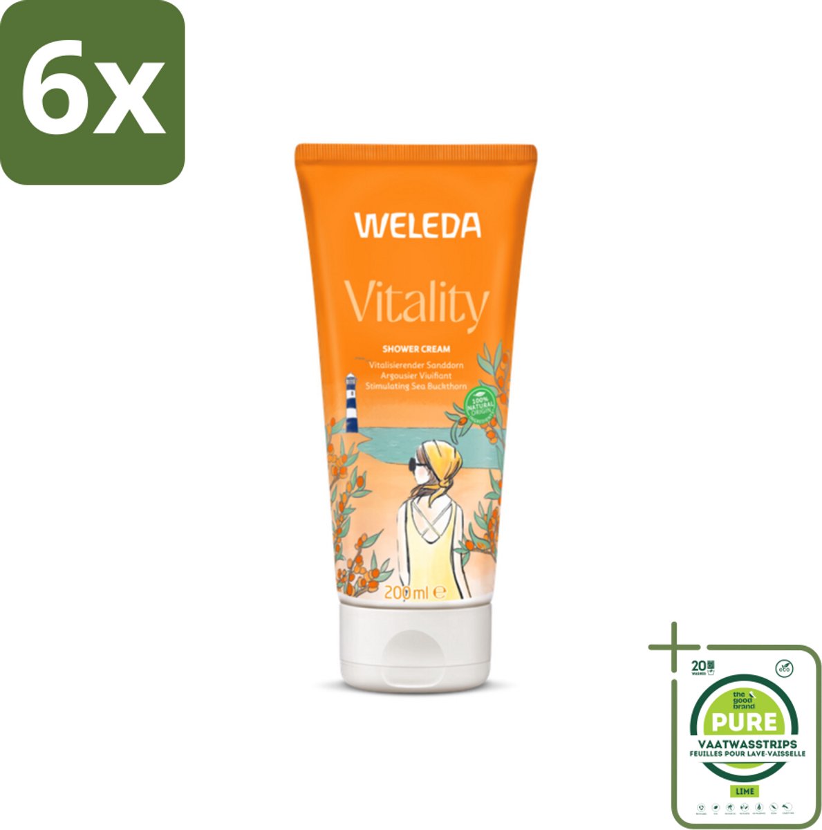 WELEDA - Douchecrème Duindoorn Vitality - 200 ml - Voordeelverpakking - 6 stuks - Douchecrème - Natuurlijke douche