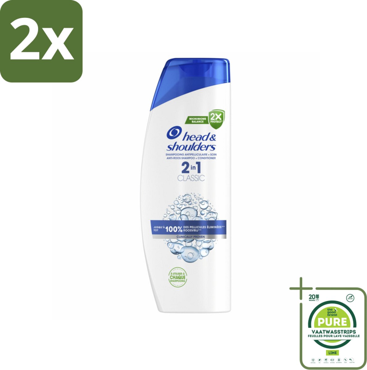 Head & Shoulders - Shampoo - 2-in-1 - Classic - 100% Roosvrij - 400 ml - Voordeelverpakking - 2 stuks - Roos shampoo - Anti-roos shampoo