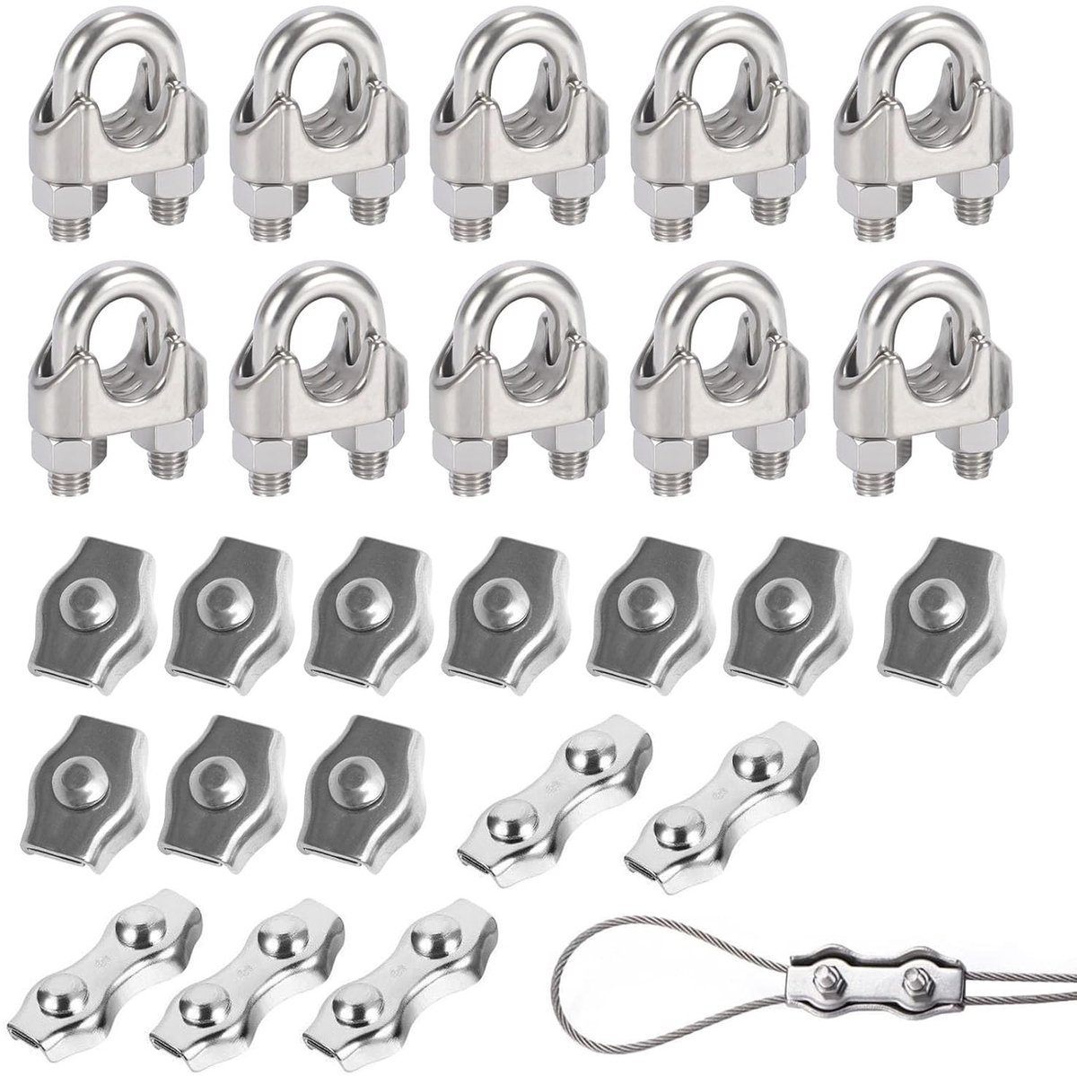Set van 25 Kabelclips, 3 Verschillende Types voor Kabels tot 3 mm Dikte, Ideaal voor Kledinglijn en Bevestiging