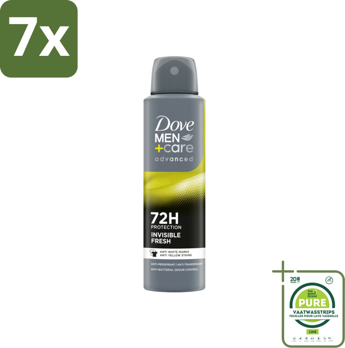 7 x Dove Men+Care Deodorant Spray - Invisible Fresh - 150 ml - Grootverpakking - Deodorant Spray - Anti-transpirant - Mannen Deodorant - 72 Uur Bescherming - Onzichtbare Formule