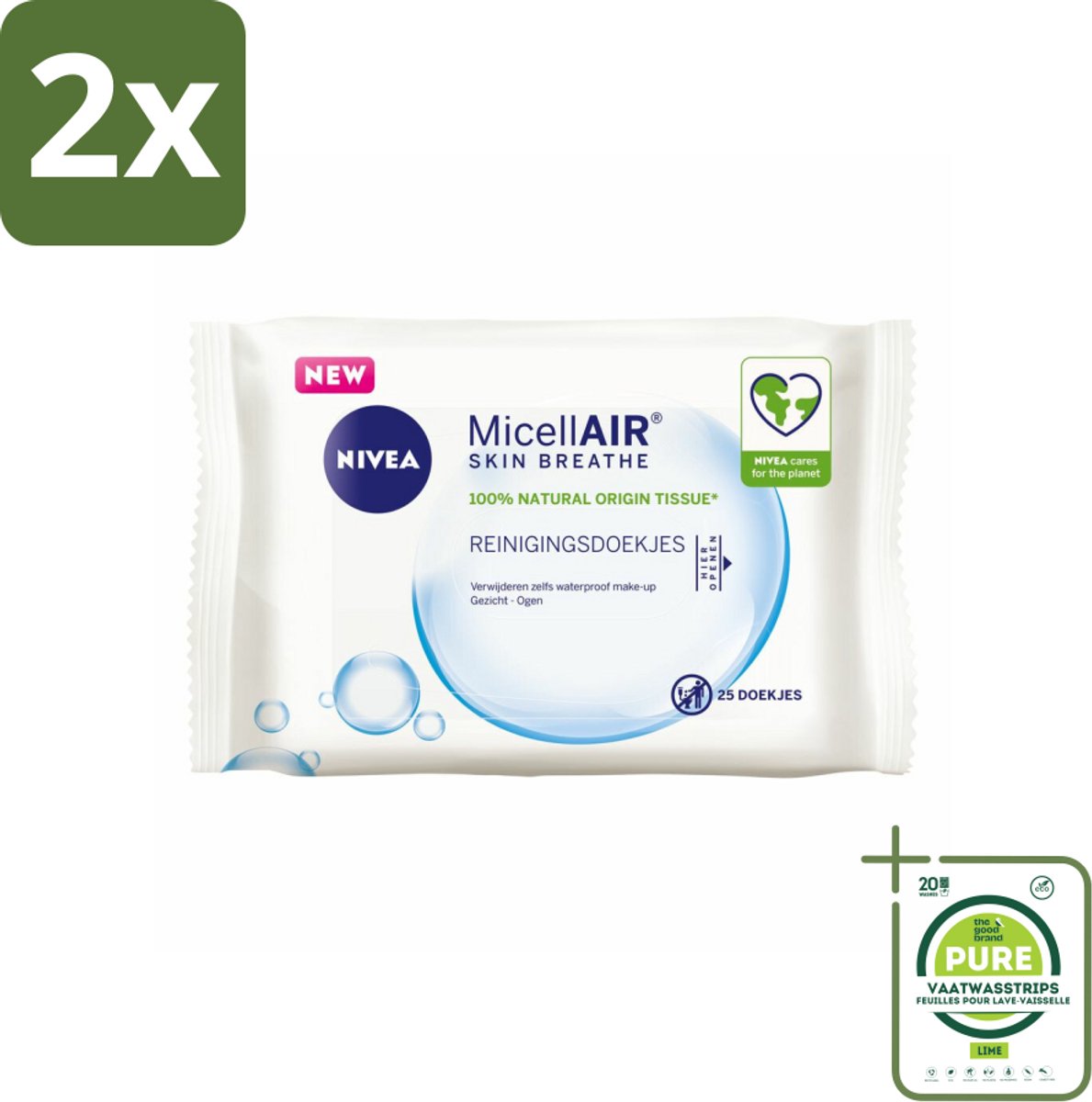 NIVEA - Reinigingsdoekjes - 3-in-1 Micellaire Doekjes - Verwijdert Waterbestendige Make-up - 25 Doekjes - Voordeelverpakking - 2 stuks - NIVEA reinigingsdoekjes - Micellair doekjes