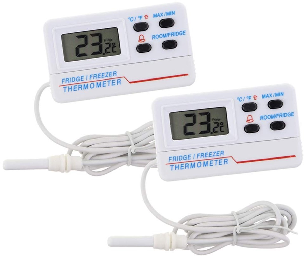 Digitale Koelkast- en Vriesthermometer - Tweepak - Met Waarschuwingsalarm - Voor Voedselbewaring