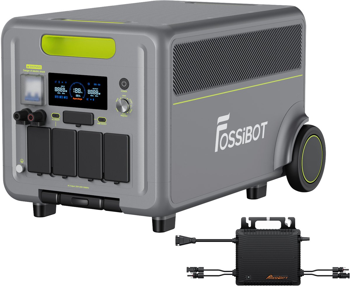 FOSSiBOT F7200 Industriële Hoogvermogen Powerstation + T202 Micro-Omvormer 5222Wh 7200W | Uitbreidbaar tot 15,67kWh UPS <10ms Voor Thuis, Werkplaats & Camper