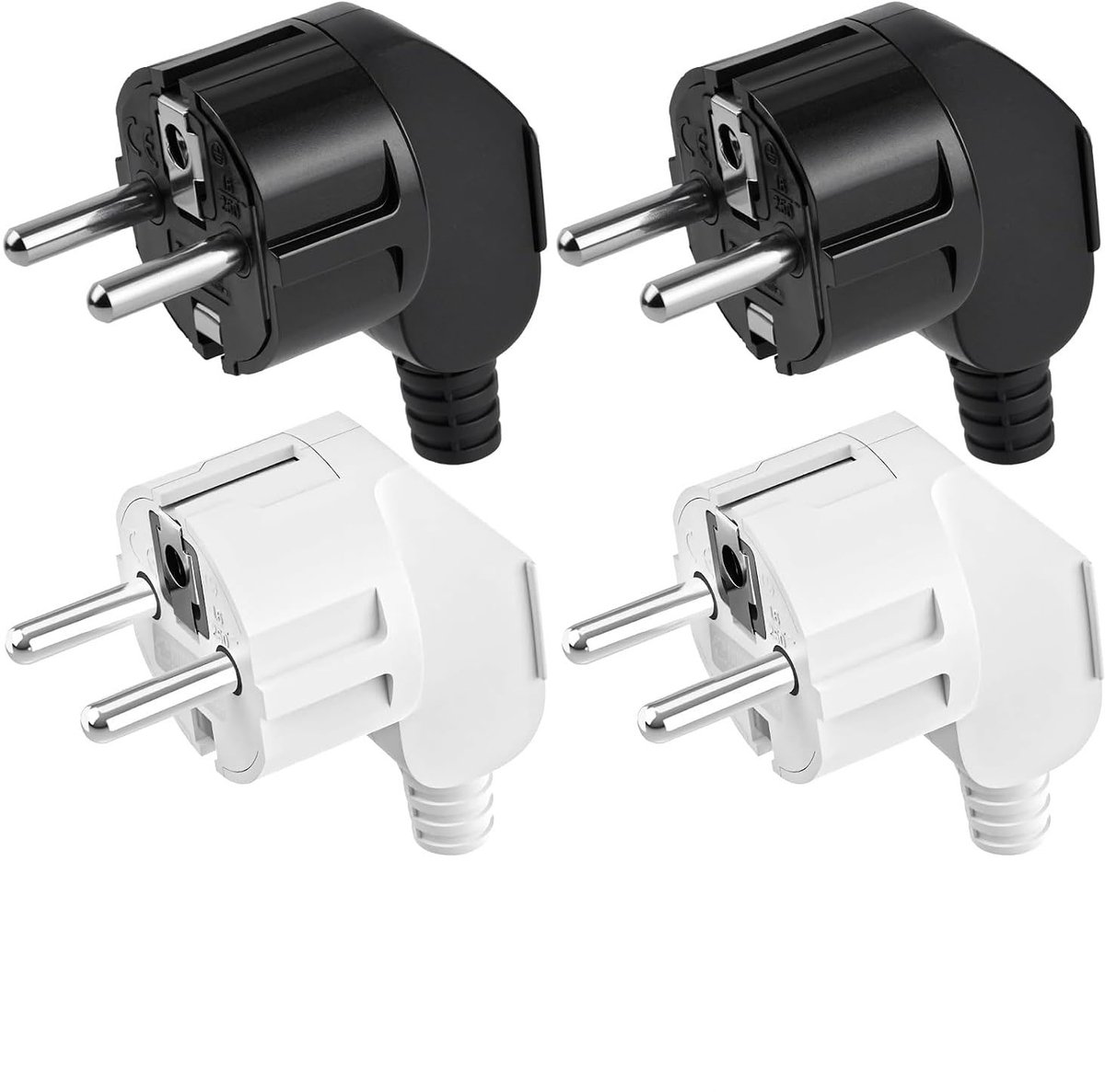 Eurostekker, 4 stuks geaarde stekkers, 16 A 250 V voor stekker, verlengstekker, eurostekker voor kabels van 8 tot 10 mm, voor kleine huishoudelijke apparaten - zwart+wit