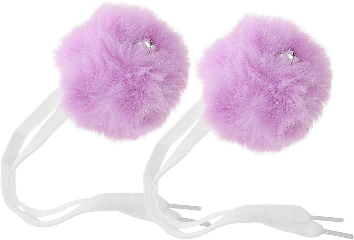 Rolschaats Pompoms - Schaatsdecoratie Schoen Pompoms - Schoenen Versieren - Met Belletjes - 6 x 6 x 6 cm - Paars