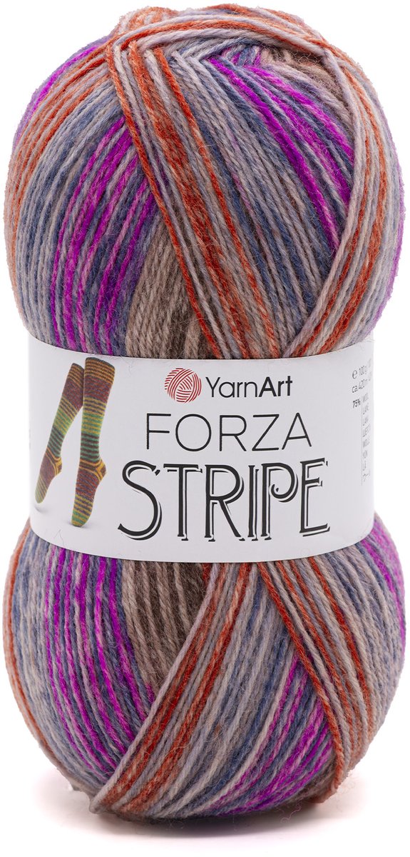 YarnArt Forza Stripe Sokkenwol - 75% Wol 25% Polyamide - voor Sokken Haken en Breien - 100g / 420m - Kleur 2802