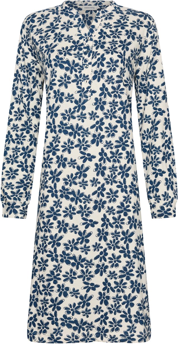 Pastunette - Nachthemd - Nordic Bloom - Bio Katoen - Ecru/Blauw - Maat 46