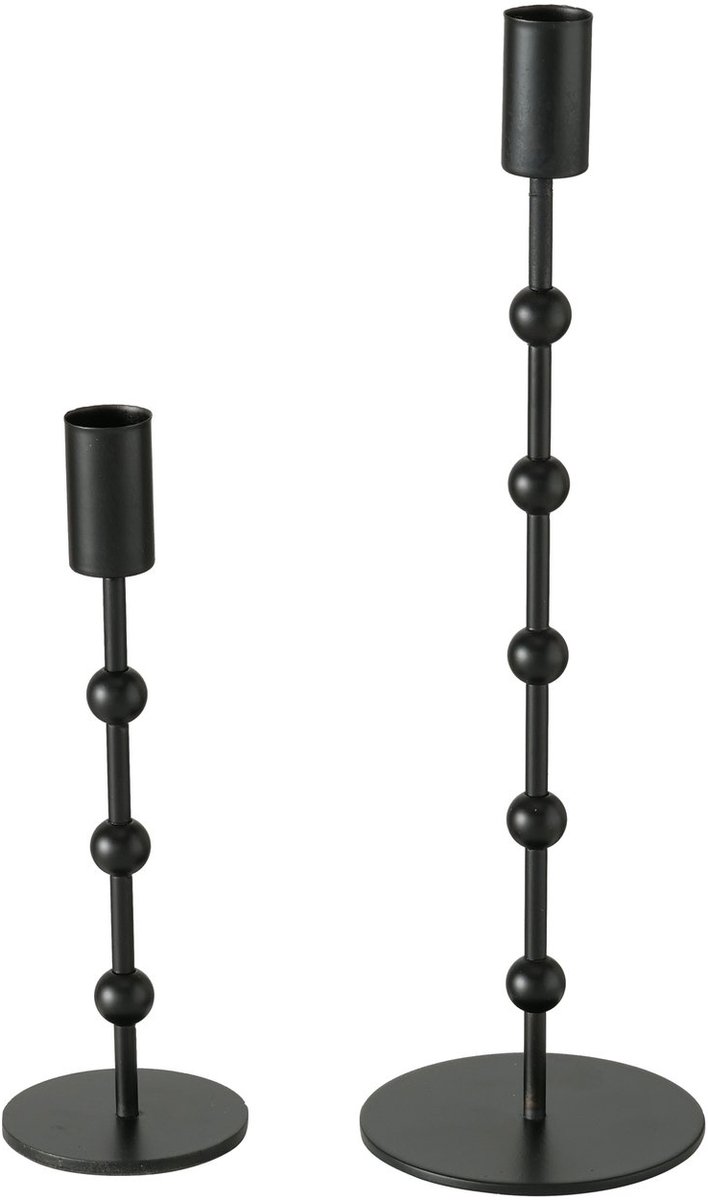 Boltze - Kaarsenhouders - Set van 2 - Kandelaars - Zwart - Kimberly - Metaal - 20 en 30 cm hoog