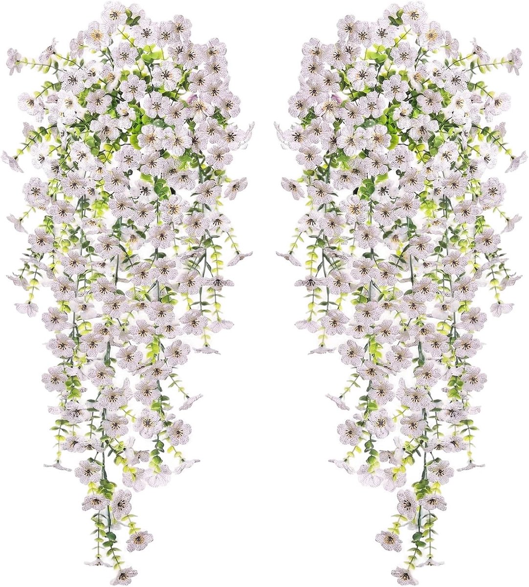 SnelShoppen - Kunstbloemen voor Hangend Gebruik, Set van 2, 75 cm Lang, Weerbestendig en UV-bestendig, Ideaal voor Balkon, Tuin, Bruiloft, Wit
