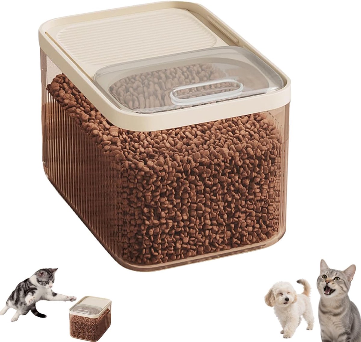 KZQ 4kg transparante, witte, luchtdichte voedselbewaarcontainer (met afsluitbaar deksel en maatbeker) – Geschikt voor katten en honden, houdt voer vers en past gemakkelijk in keukenkastjes.