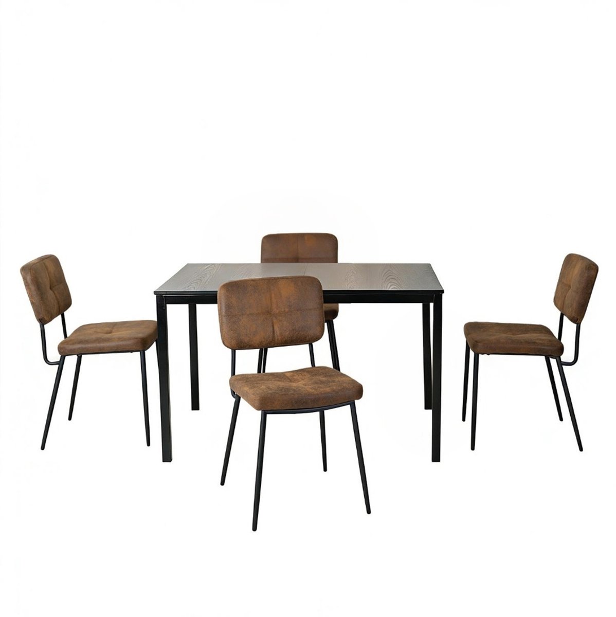 Eethoek - Uitschuifbare Houtlook Tafel 4 Industriële Stoelen - Bruin