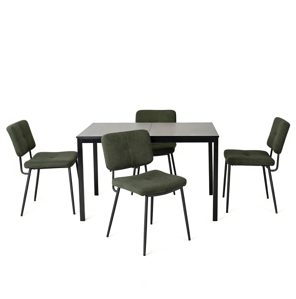 Eethoek - Uitschuifbare Zwart Tafel Met 4 Stof Eetkamerstoelen - Groen
