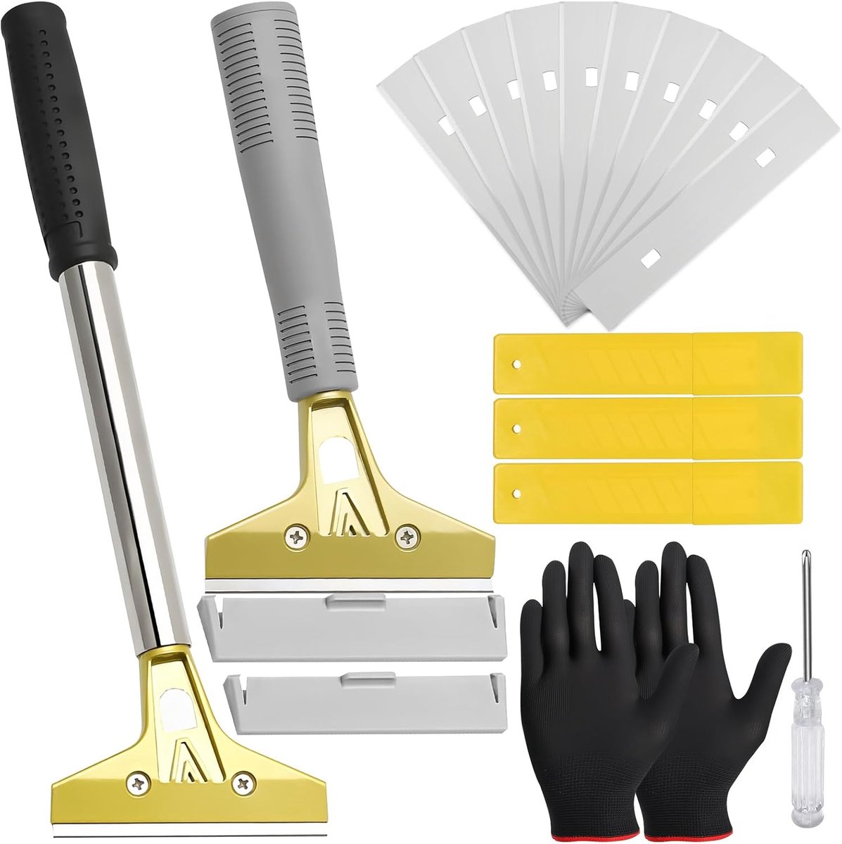 SnelShoppen - 2 Stuks Wallpaper Scraper met 30 Vervangbladen en Handschoenen - 21/30cm Keuken Schraper voor Verwijderen van Behang, Renovatie en Schoo