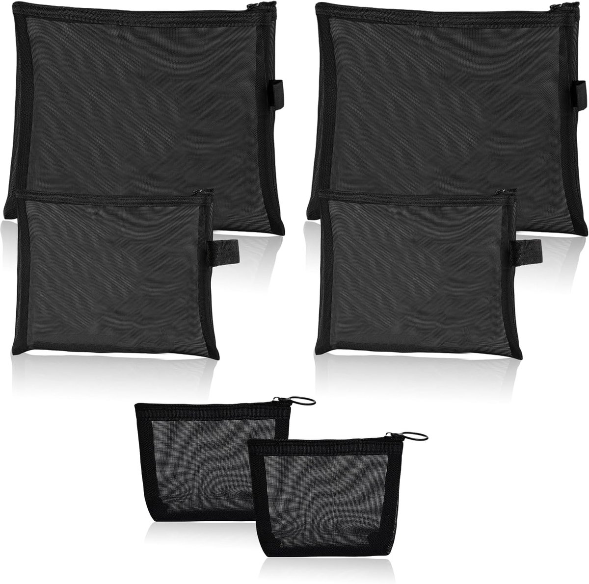 SnelShoppen - 6 Stuks Makeup Tas - 3 Formaten Cosmetic Bags met Rits - Zwarte Mesh Organizer voor Vrouwen en Mannen - Reistassen voor Toiletten en Mak