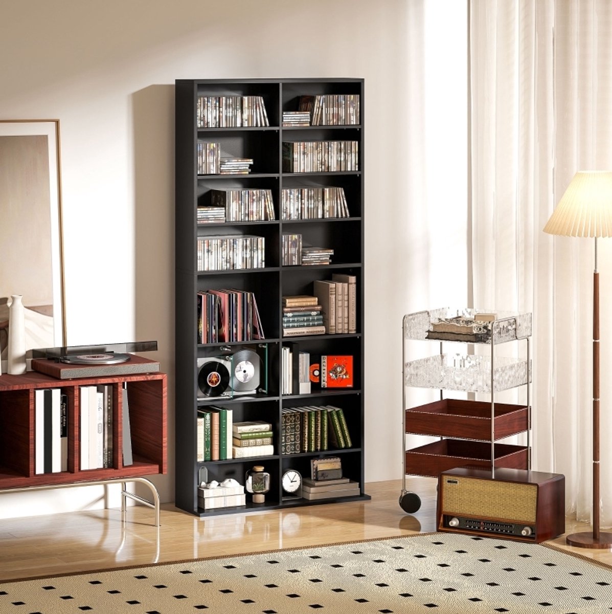 COVREO CD en DVD-opbergsysteem 78,5x24x175 cm zwart, 14 verstelbare planken