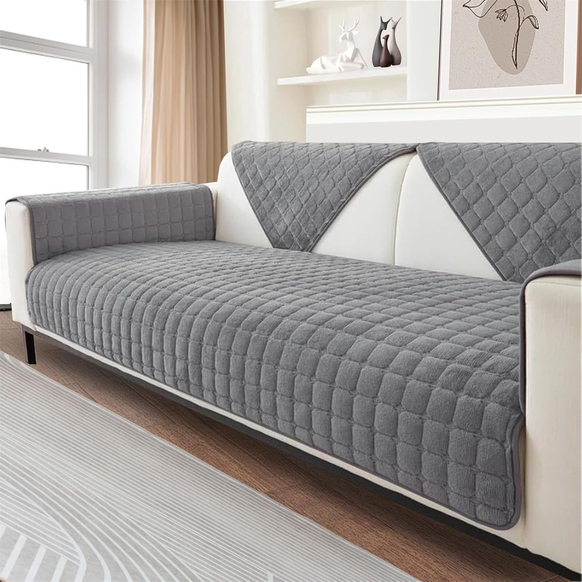 Zachte Flanellen Sofa Hoes - Antislip Bescherming voor 1, 2 en 3-zits Banken - Ideaal voor Woonkamer en L-vormige Sofas (Grijs, 90x120cm)