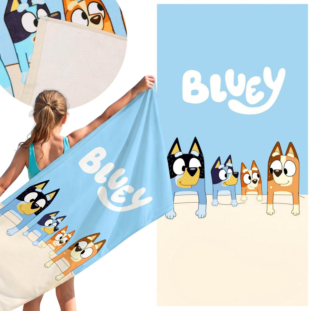 Bluey SNELDROGEND strandlaken, badhanddoek, 100% KATOEN 70x140 cm OEKO-TEX