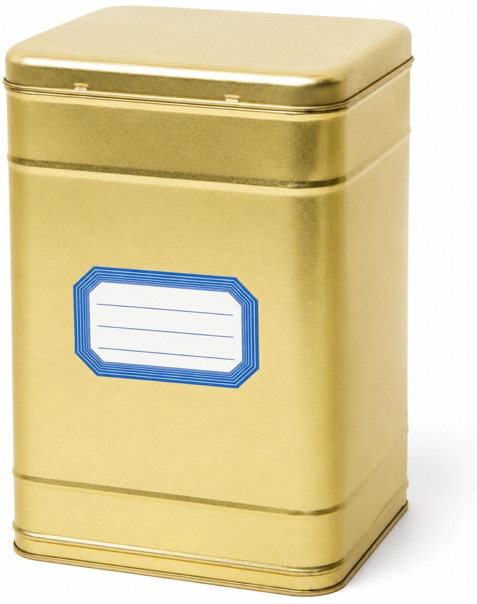 Bellatio Design opbergblik van metaal - bewaarblik - goud - 16 x 25 cm - met etiketten blauw van 8.2 x 5.5 cm