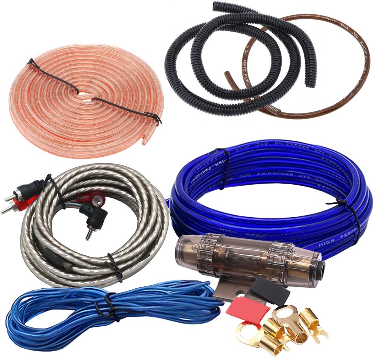 SnelShoppen - LKRXW 8GA Kabelset Auto Versterker 8AWG 1800W Kabel Installatie voor Subwoofer Stereo Connector Versterkers Power RCA Luidspreker