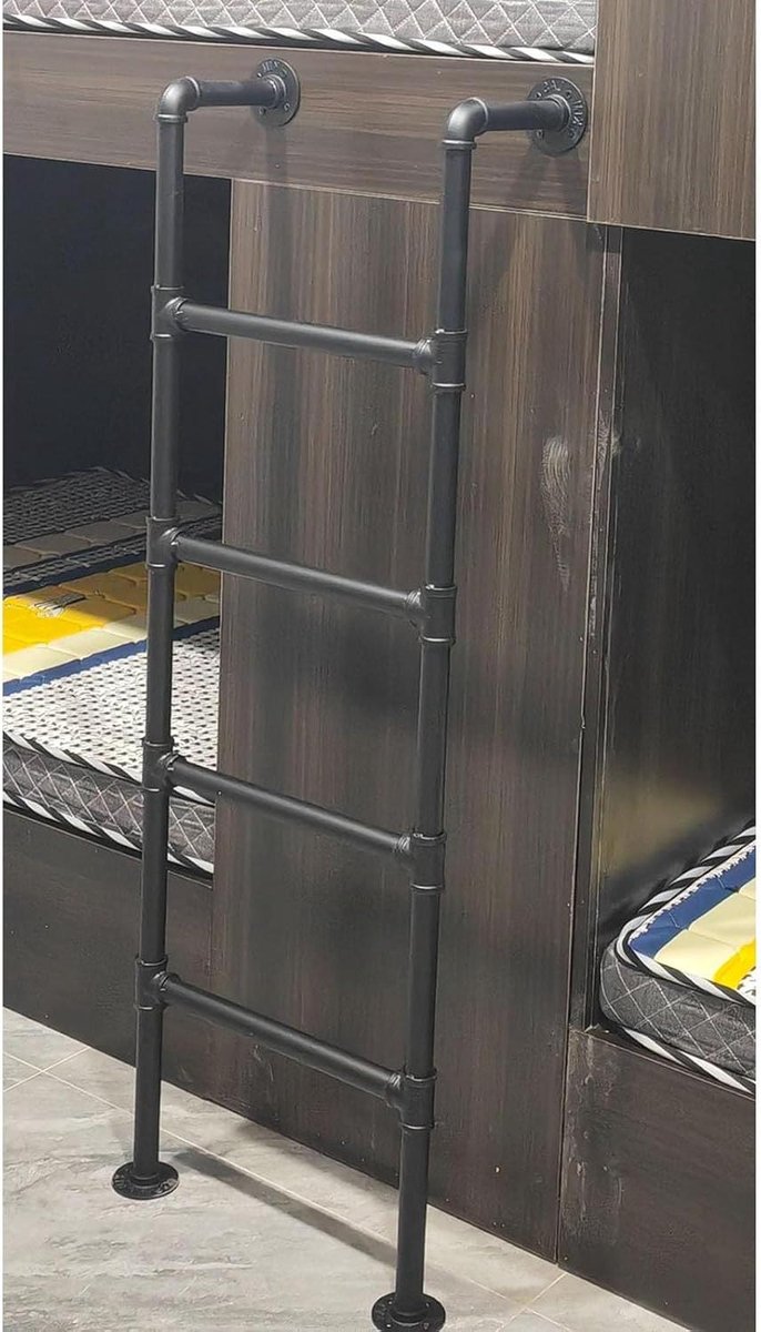 Stapelbedladder Metaal - Klimladder Zolder - Veilig Klimmen - Extra Opstapje - Tot 2.3m Hoog - Zwart