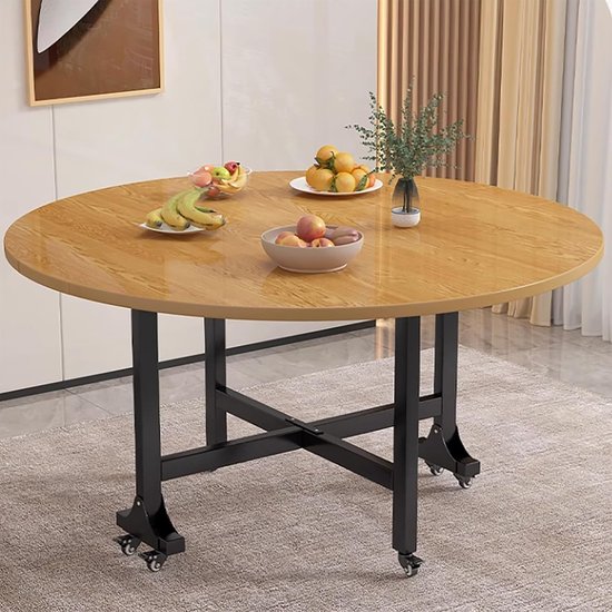 Opvouwbare Eettafel - Ronde Tafel Roltafel - Ruimte Besparen - Versterkte Stalen Standaard - 100 cm Diameter - Wit — afbeelding 5