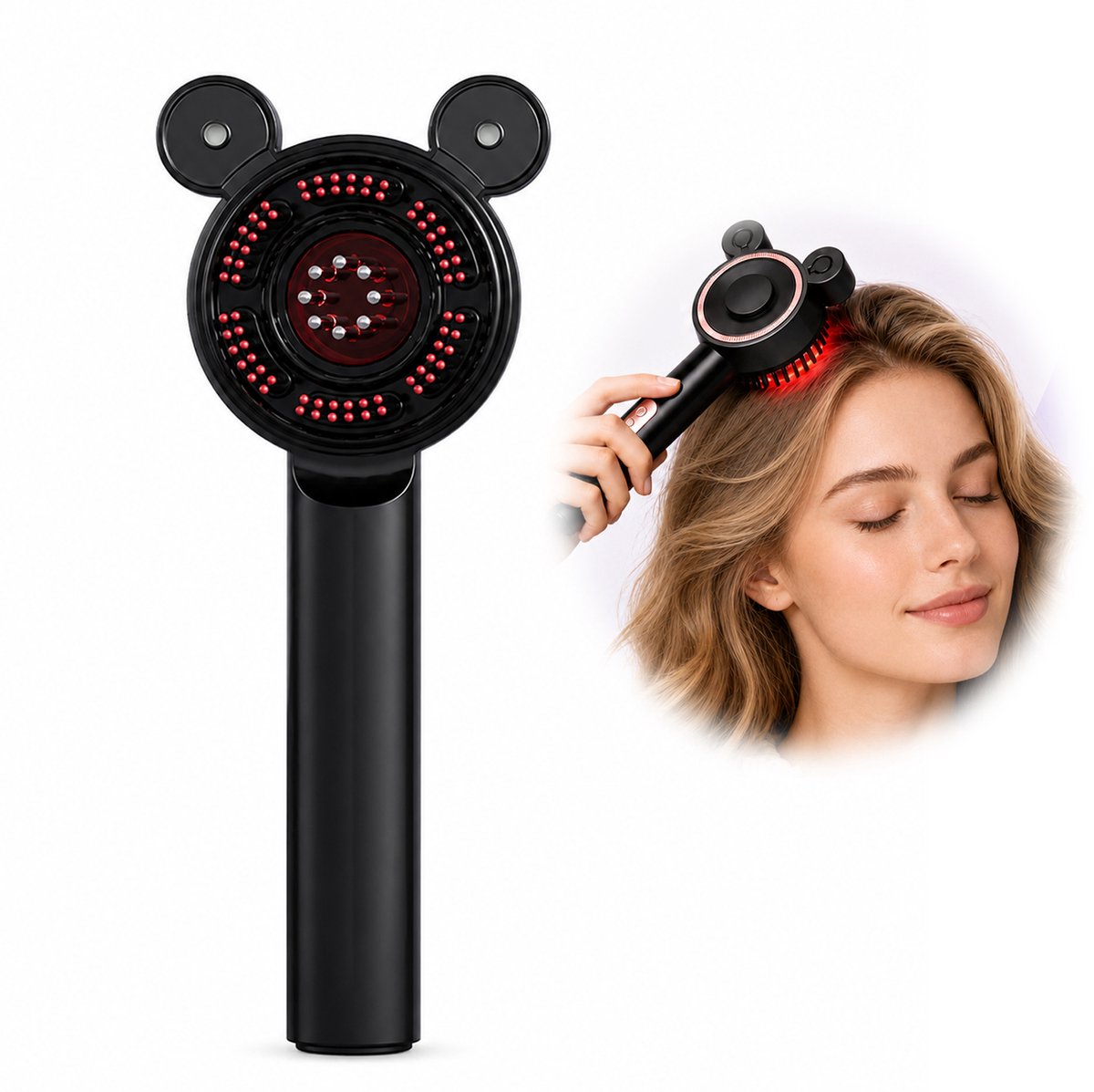 Elektrische Hoofdhuid Massageborstel – Hoofdhuidmassager met Verneveling, 3 LED-Lichtmodi en 3 Vibratiestanden – USB-C Oplaadbaar – Voor Hoofdhuid- en Haarverzorging – Dames en Heren – Zwart – 225 × 100 × 55 mm – 1 Stuk