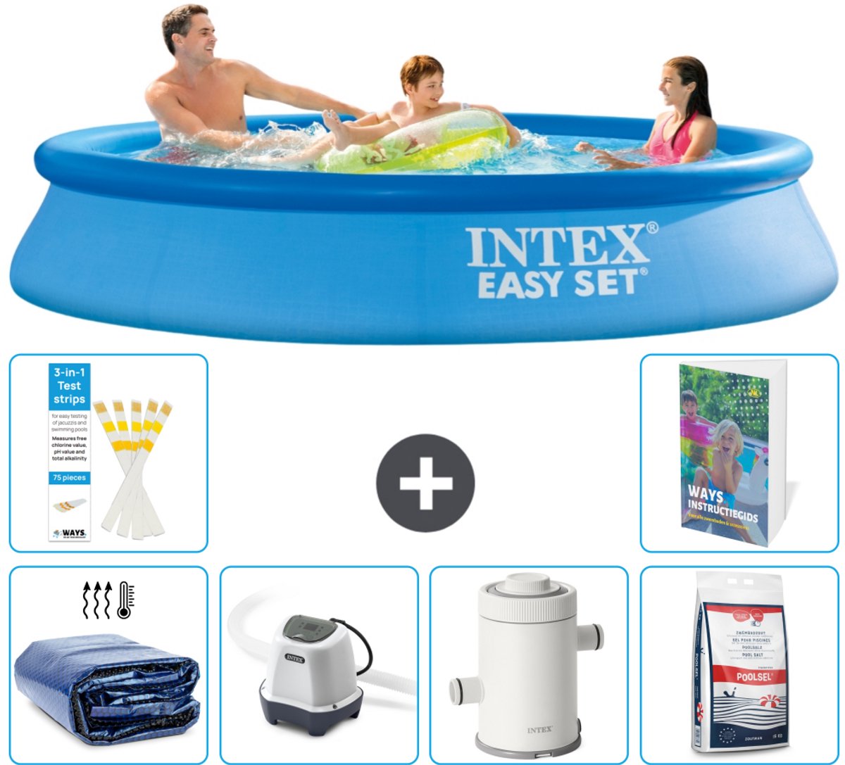 Intex Rond Opblaasbaar Easy Set Zwembad - 305 x 61 cm - Blauw - Inclusief Solarzeil - Zoutwatersysteem - Zwembadfilterpomp - Zwembadzout - 7-delig
