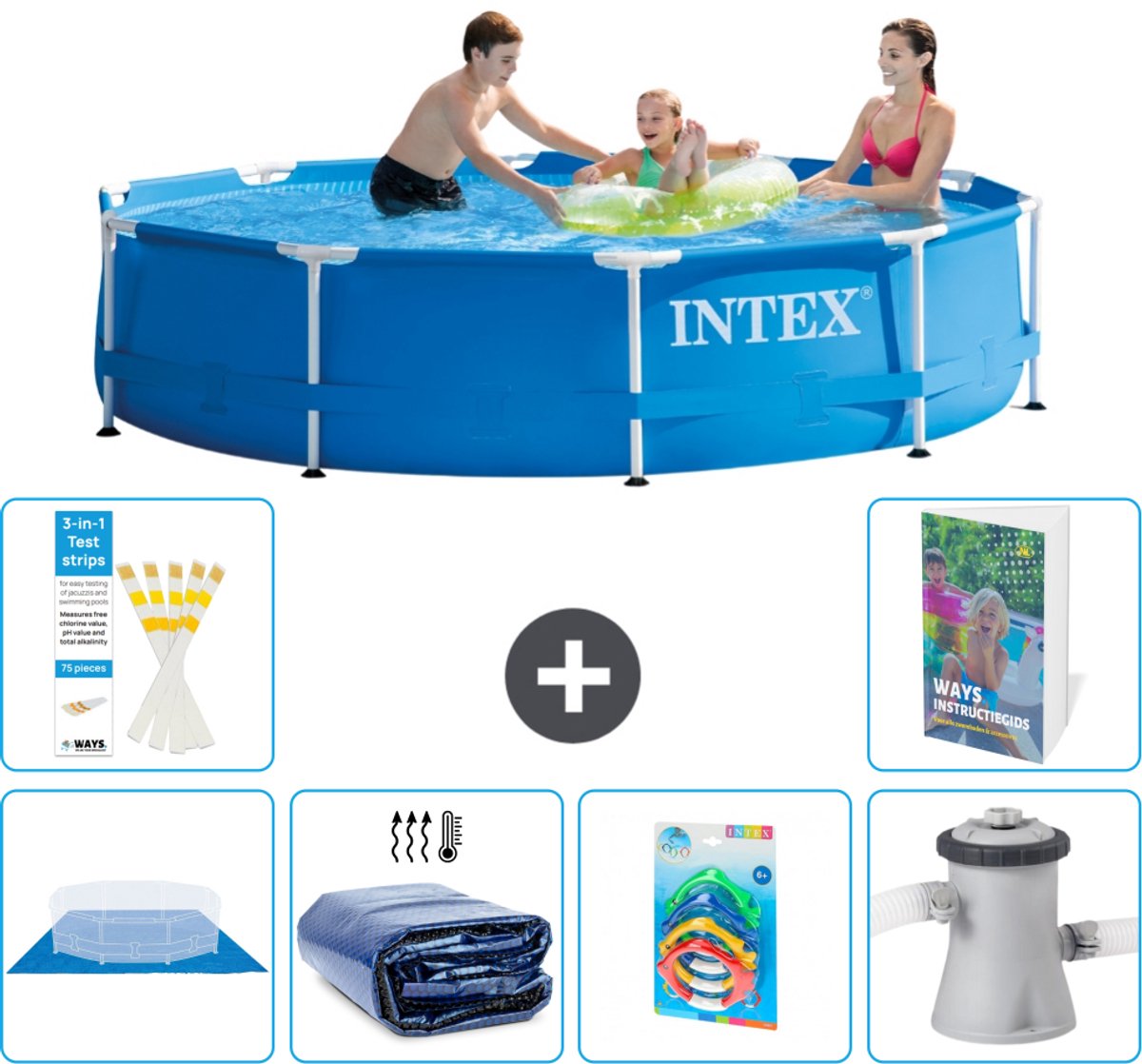 Intex Rond Frame Zwembad - 305 x 76 cm - Blauw - Inclusief Grondzeil - Solarzeil - Speelgoed - Zwembadfilterpomp - 7-delig