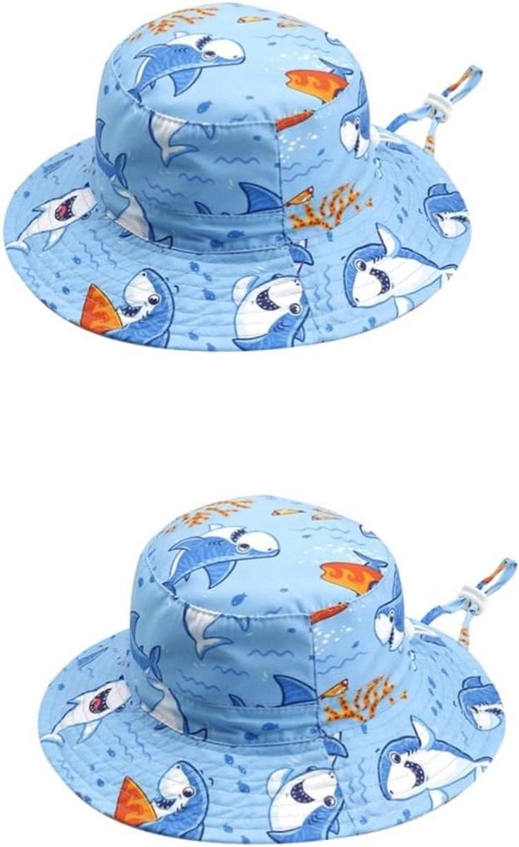 Kinder Zonnehoed - Zomerhoed Kinderen - Bescherming Tegen Zon - Verstelbare Windband - 52 cm - Blauw